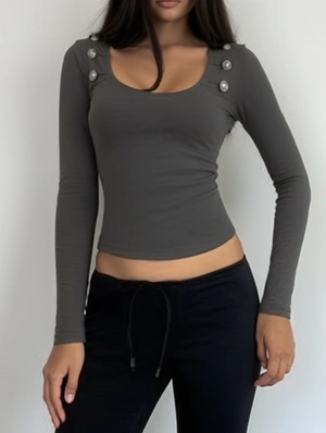 Solid Color Bodycon U Neck T-shirts