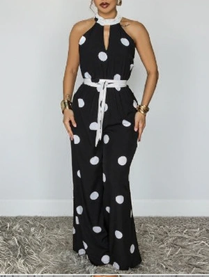 Polka Dots Halter Waist Tie Jumpsuits