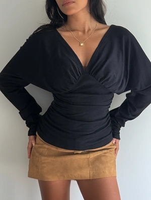 Pure Ruched Backless V Neck T-shirts