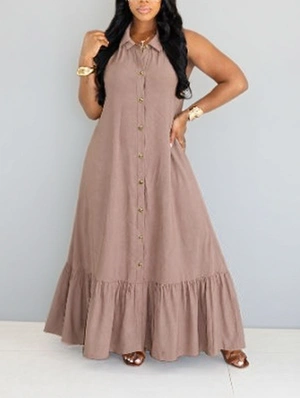Plain Sleeveless Loose Ruffle Maxi Dress