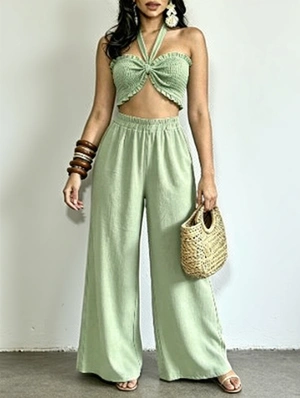 Smocked Bandage Tank Wide Leg Pant Sets