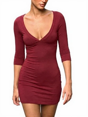 Sheath V Neck Elbow Short Sleeve Dress