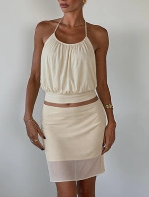 Patch Waist Slimming Sleeveless Skirt Sets