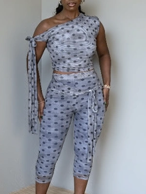Polka Dots Bandage Capri Pants Sets