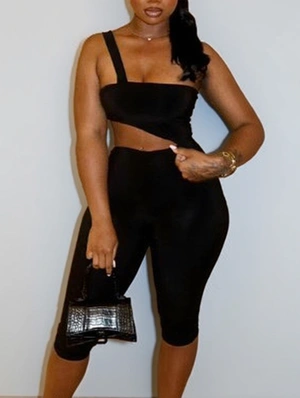 One Shoulder Waist Cut Knee Rompers