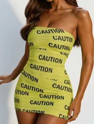 Letter Printed Bandage Strapless Mini Dress