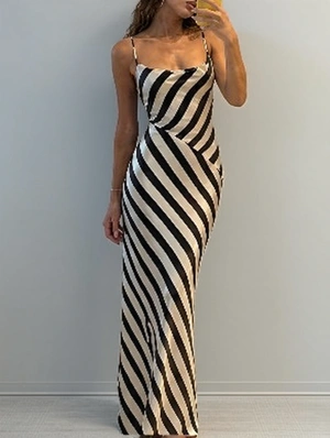 Black And White Striped Sleeveless Slip Maxi Dress