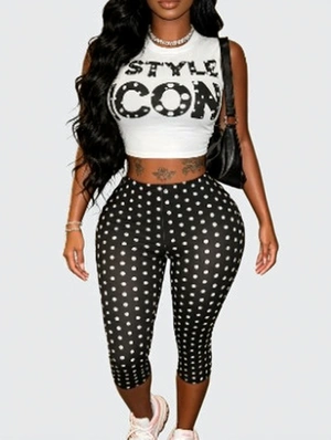 Polka Dots Cropped Tank Capri Pants Sets