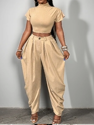 Pure Color Highneck Casual Pant Sets