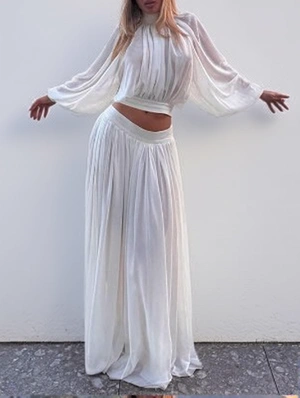 Ruched Sheer Backless Cropped Skirt Sets