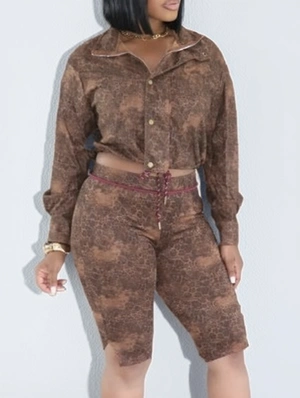 Leopard Cropped Jackets Capri Pants Sets