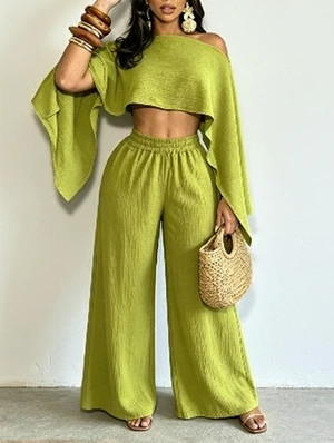 Inclined Shoulder Cropped Loose Pant Sets