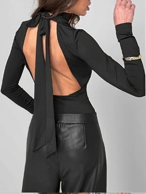 Mock Neck Backless Tie-wrap Fitted Bodysuits