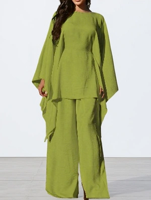 Solid Batwing Sleeve Wide Leg Long Pants Set
