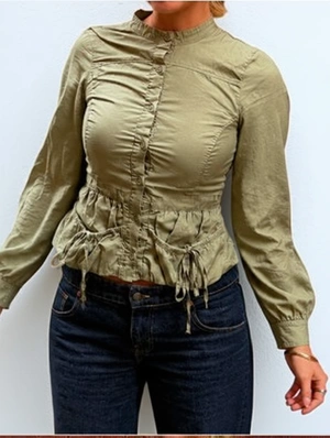 Stand Collar Drawstring Ruched T-shirts