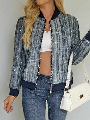 Crewneck Long Sleeve Sequin Zipper Jackets