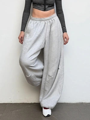 Solid Curved Wide Leg Cargo Sweatpants