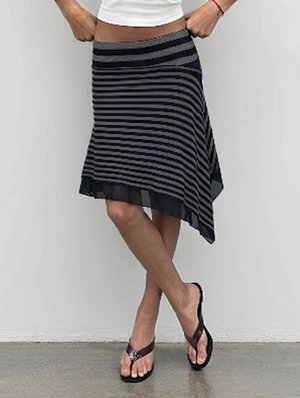 Low Rise Striped Asymmetric A Line Skirt