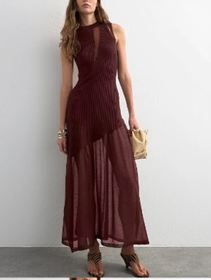 See Through Gauze Crewneck Dress