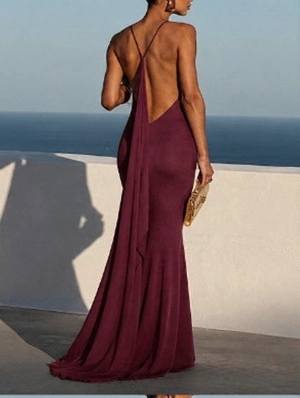 Backless Spaghetti Straps Pure Color Dress