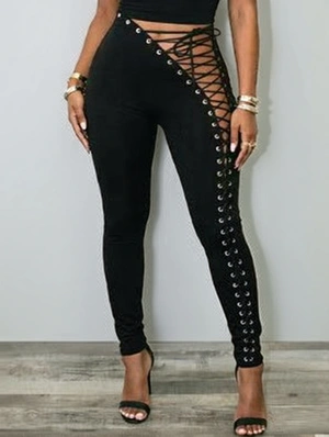 Asymmetrical Eyelets Tie-wrap Fitted Pants