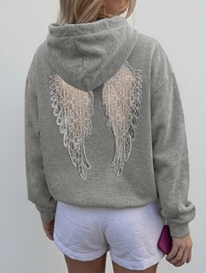 Lace Panel Hollow-out Wing Loose Hooded