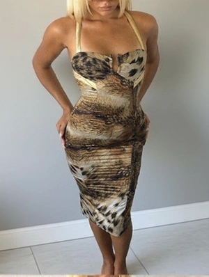 Leopard Printed Sleeveless Fitted Midi Dress