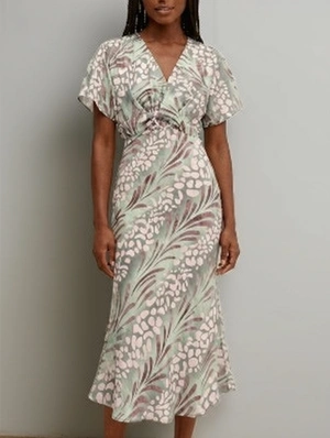 Sexy Print Knot V Neck Fitted Bodycon Dress