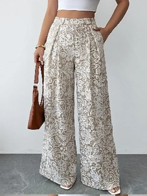 Retro Print Wide Leg High Waist Long Pants