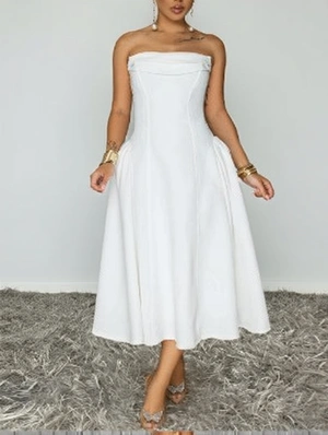 Plain Strapless A-line Swing Maxi Dress