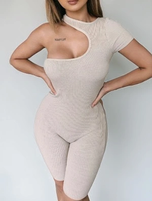 Hollow-out One Shoulder Fitted Rompers
