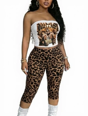 Figure Printed Tube Leopard Capri Pants Sets