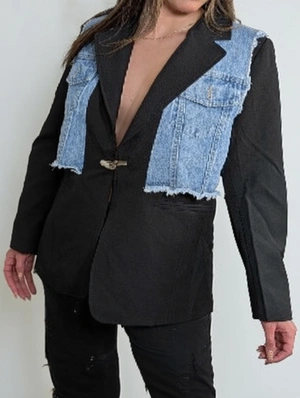 Denim Cropped Vest Notch Lapel Blazers