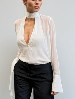 Chiffon Hollow-out V Neck Bandage Shirt