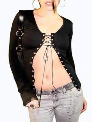 Tie-wrap Bodycon V Neck Long Sleeve Tops