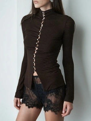 Highneck Button Up Bodycon Tops