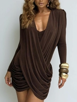Wrap Ruched V Neck Long Sleeve Mini Dress