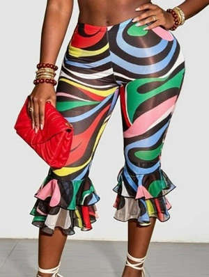 Colorblock Ripple Sheer Peplum Knee Shorts