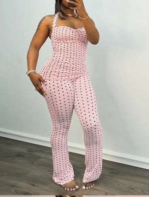 Polka Dots Halter Backless Flared Pant Sets