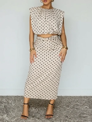 Polka Dots Cropped Twist Split Hem Skirt Sets