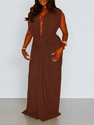 Twist Deep V Neck Sleeveless Maxi Dress
