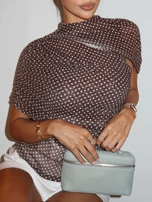 Irregular Gauze Polka Dots Highneck Tops