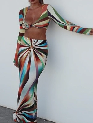 Contrast Twist Cropped Bodycon Skirt Sets