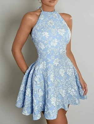 Floral Halter Backless A-line Mini Dress
