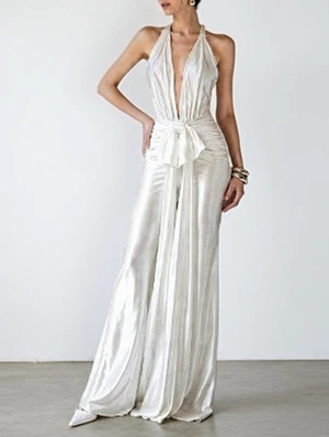 Deep V Neck Ribbons Lace-Up Jumpsuits
