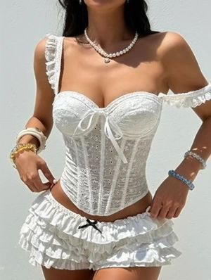 Elegant Lace Ruffle Strappy Fitted Corset Blouse