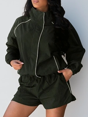 Lined Stand Collar Zipper Coats Short Sets