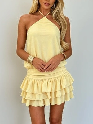 Halter Backless Tiered Ruffle Mini Dress