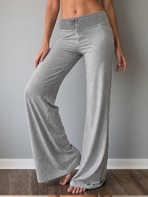 Casual Solid Drawstring Flare Leg Long Pants