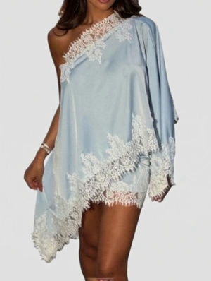 Lace Detail Inclined Shoulder Skirt Sets